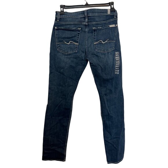 7 For All Mankind Slimmy Jeans Size 31 Blue Distressed Denim Stretch Casual Pant - Picture 6 of 7